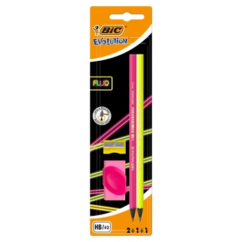 Набір чорних олівців 2 шт BIC Evolution Fluo HB з гумкою