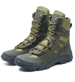 Берці демісезонні черевики тактичні чоловічі, натуральна шкіра та кордура, розмір 46, Bounce ar. QP-0846, колір хакі