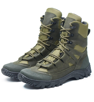 Берці демісезонні черевики тактичні чоловічі, натуральна шкіра та кордура, розмір 43, Bounce ar. QP-0843, колір хакі