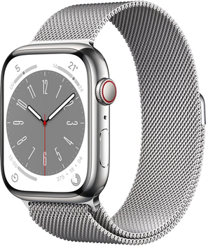 Смарт-годинник Apple Watch Series 8 GPS + LTE 45mm Silver Stainless Steel Case with Silver Milanese Loop (MNKJ3)