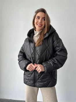 Стеганая женская куртка с капюшоном K&ML oversize ( 42 - 48 ) Черный ( 02 - 01 )