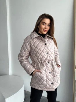 Стеганая женская куртка на кнопках K&ML 38 XL ( 50 - 52 ) Бежевый ( 38 - 03)