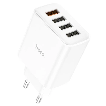 Сетевое зарядное устройство Hoco C102A, 4 USB, QC, 18W, белое