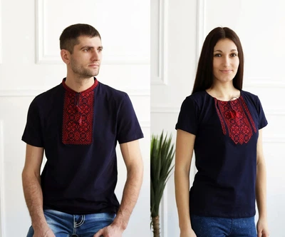 Футболки вышиванки парные семейные XL синие (2а-29)