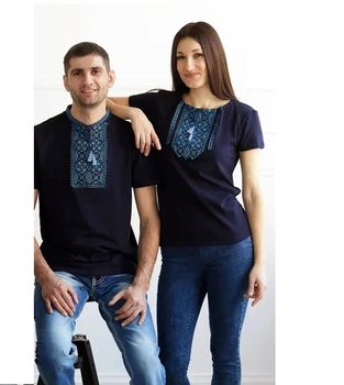 Футболки вышиванки парные семейные ХL синие (2а-27)
