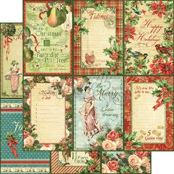 Аркуш скраппаперу Graphic 45, Holly and Ivy, 12 Days of Christmas, 30×30 см, артикул 4500730