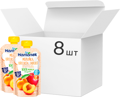 Упаковка Hamanek Пюре из яблок, абрикосов и персиков 100 г х 8 шт (8595139797225)