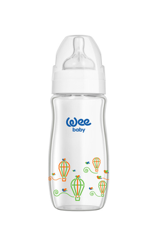 Пляшечка для годування Wee baby Classic Plus № 1 280 мл з широкою шийкою з термостійкого скла різнокольорова