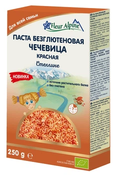 Безглютеновые органические макароны Fleur Alpine Звёздочки из Красной Чечевицы 250 г (8032804432079)