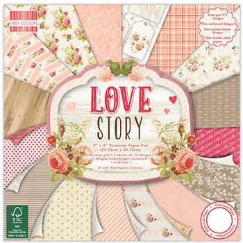 Набір паперу для скрапбукінгу First Edition Love Story, розмір 20*20 см, 16 аркушів, артикул FEPAD114
