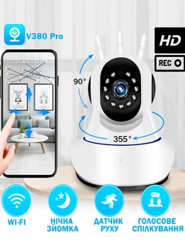 Камера видеонаблюдения CAMERA Wifi V380-Q5SY Белая Беспроводная поворотная ночная Видеоняня с инфракрасной подсветкой микрофоном