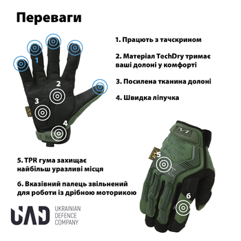 Комплект Кемпінговий ліхтар-лампа-повербанк 25см UAD 5200 мАч Рукавички тактичні повнопалі M-PACT сенсорні Mechanix UAD Олива M