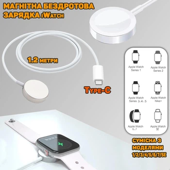 Беспроводное СЗУ для смарт часов Hoco SW39-Type-C зарядное устройство часов Apple/iWatch, 5В/0.35А, 1.2м, Белый