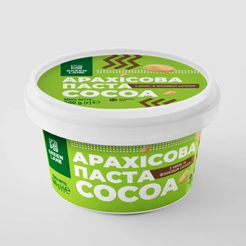 Арахісова паста Green Lane COCOA з какао та фініковим сиропом, без цукру 500 г