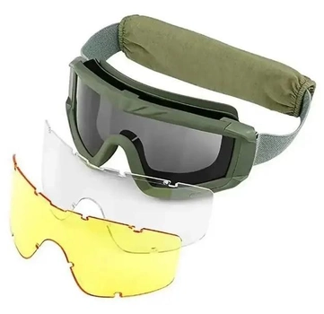 Окуляри тактичні захисні маска для стрільби ЗСУ балістичні (3 скла в комплекті) Олива