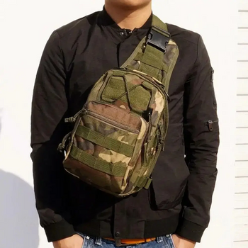 Тактическая сумка на плечо мужская однолямочная для спорта туризма рыбалки охоты на 6 л 28х18х13 см (474189-Prob) Темный камуфляж