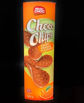 Шоколадные Чипсы с апельсином Mister Choc Choco Crisp Orange из шоколада с цедрой апельсина 125g