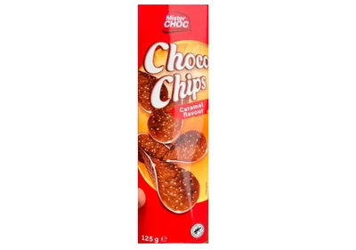 Шоколадные Чипсы с карамелью Mister Choc Choco Crisp Caramel изготовлены из шоколада с карамелью 125g