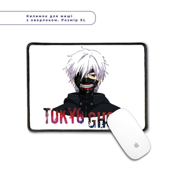 Коврик для мишки с оверлоком Токийский гуль Кэн Канэки лого-портрет(Tokyo Ghoul) (5962-3528-XL) XL