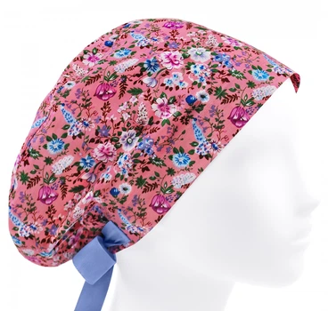 Медицинская шапочка женская HeadwearUniverse универсальная принт Полевые цветы на розовом