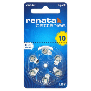 Батарейки Renata 10 для слухового аппарата 6 шт (ZA10 1,45V)