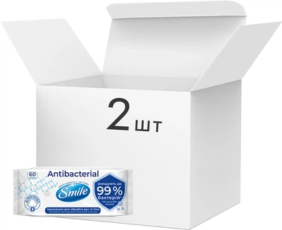 Упаковка вологих серветок Smile Antibacterial з Д-пантенолом 2 пачки по 60 шт. (42112708)