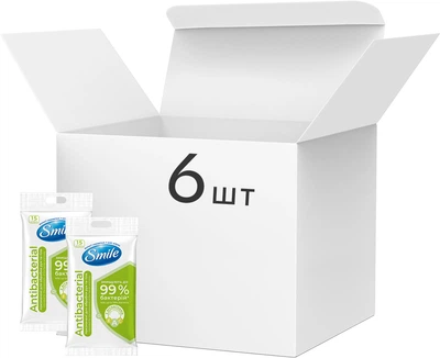 Упаковка вологих серветок Smile Antibacterial Лайм-м'ята з вітамінами 6 пачок по 15 шт. (42504730)