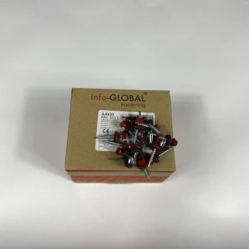 Кровельные саморезы с резиновой шайбой EDPM Info-Global 4,8х35 мм RAL 3011 Коричнево-красный ярко-красный по дереву 250шт