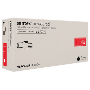 Латексные перчатки Mercator Santex Powdered размер L кремовые (50 пар)