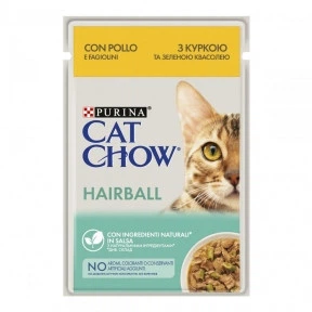 Влажный корм для кошек CAT CHOW Hairball для выведения шерсти с курицей и зеленой фасолью 85г