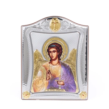 Икона Ангела Хранителя Prince Silvero 15,5x19,5см с разноцветной эмалью в серебряной рамке с позолотой