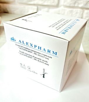 Голка ін'єкційна для мезотерапії стерильна 30G (0.3х13 мм) Alexpharm 100 шт в уп.