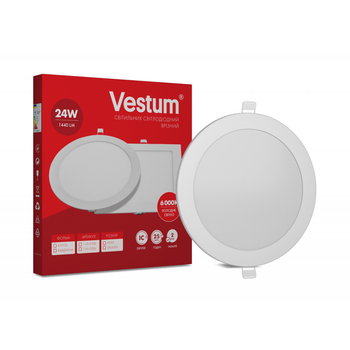 КРУГЛЫЙ СВЕТОДИОДНЫЙ ВРЕЗНОЙ СВЕТИЛЬНИК VESTUM 24W 6000K 220В