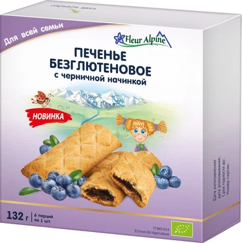 Безглютенове печиво органічне Fleur Alpine з Чорничною начинкою 132 г (8005647100276)