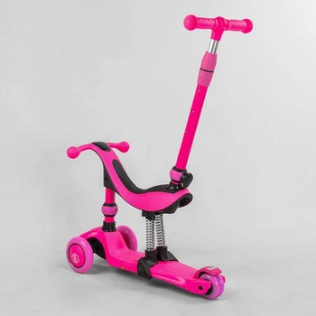 Детский самокат - беговел 3 в 1 с амортизатором и подсветкой Best Scooter розовый BS-23180