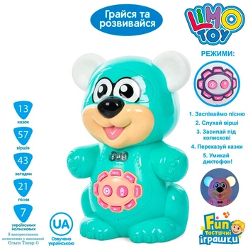 Интерактивная игрушка FT 0043 AB на украинском языке, песни, сказки, стихи Голубой