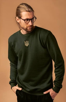 Кофта з гербом, Світшот з вишитим тризубом, Хакі L