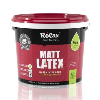 Краска интерьерная акриловая стойкая к мытью Rolax "Mattlatex" белая 4.2кг