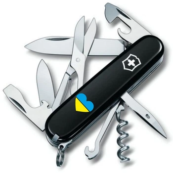 Складаний швейцарський ніж Victorinox Vx13703.3_T1090u Climber Ukraine Серце синьо-жовте 14 функцій 91 мм чорний