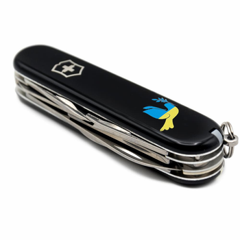 Складной швейцарский нож Victorinox Vx13703.3_T1036u Climber Ukraine Голубь мира сине-желтый 14 функций 91 мм черный