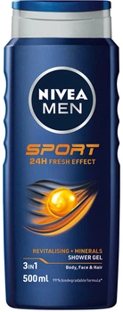 Гель для душа NIVEA MEN Спорт 3 в 1 для тела, лица и волос 500 мл (4005808782734)