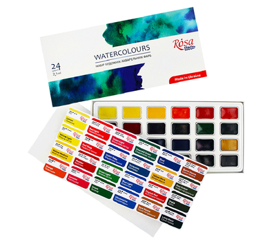 Набір акварельних фарб Rosa Studio Watercolours 24 кольори кювета картонна коробка (340324)