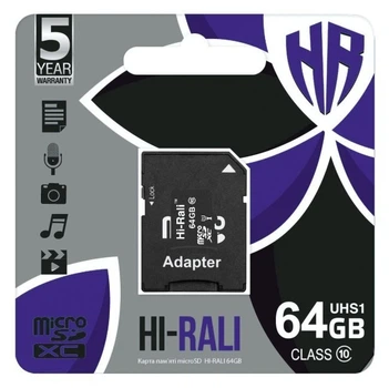 Карта памяти MicroSDXC 64GB Class 10 Hi-Rali + SD-adapter