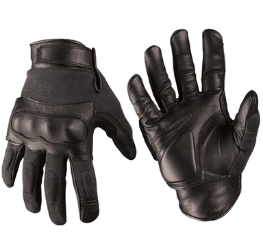 Шкіряні повнопалі рукавички Mil-Tec TACTICAL GLOVES LEDER/ARAMID M SCHWARZ із захистом для кистей і манжетами з регульованою липучкою рукавиці M чорні