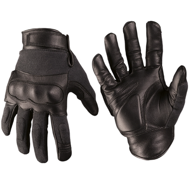 Кожаные полнопалые перчатки Mil-Tec TACTICAL GLOVES LEDER/ARAMID M SCHWARZ с защитой для кистей и манжетами с регулируемой липучкой рукавицы M черные