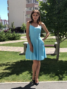 Женское льняное платье Poliit 8230 голубой 36