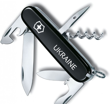 Складаний швейцарський ніж Victorinox SPARTAN ARMY (Vx13603.3_T0140u) 12 функцій 91 мм чорний емблема "UKRAINE"