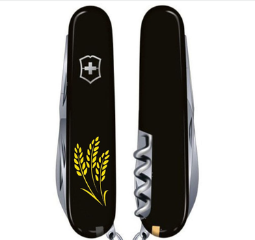 Складаний швейцарський ніж Victorinox SPARTAN ARMY (Vx13603.3_T1338u ) 12 функцій 91 мм чорний емблема Колоски пшениці