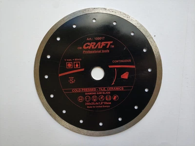 017 Диск Craft отрезной алмазный со сплошной режущей кромкой 250*25.4*2,6*10мм кафеля, керамики
