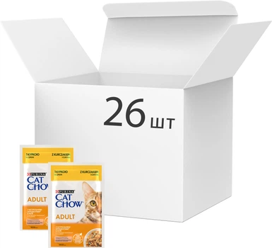 Упаковка влажного корма для взрослых кошек Purina Cat Chow Adult с курицей и цуккини 85 г x 26 шт